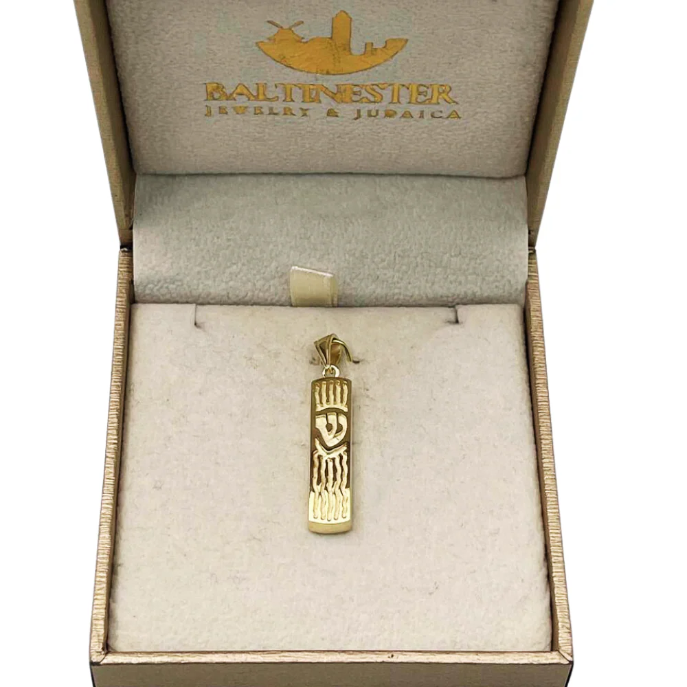 14k Gold Florentine Wavy Mezuzah Pendant - Image 5