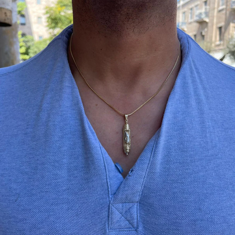 14K Gold Filigree Mezuzah Pendant - Image 7