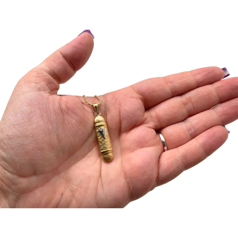 14k Gold Hammered Round Mezuzah Pendant - Image 5