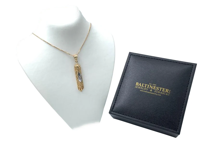 14k Gold Two Tone Filigree Mezuzah Pendant - Image 4