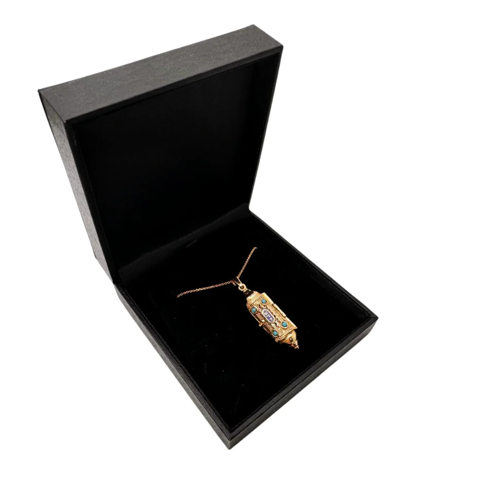 Mezuzah Scroll Pendant 14k Gold Filigree & Enamel - Image 9
