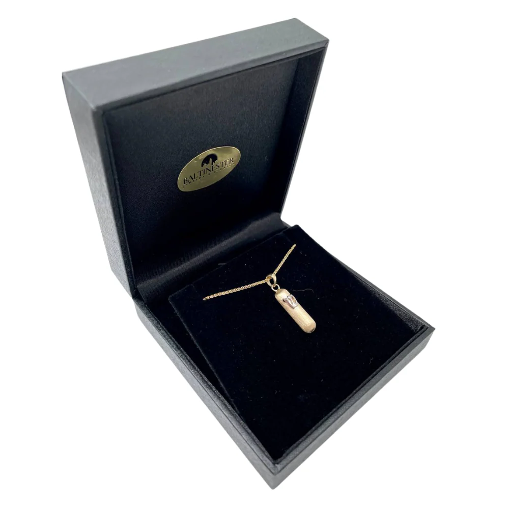 Mezuzah Pendant Embossed Shin 14k Yellow Gold Matte Minimalist - Image 3