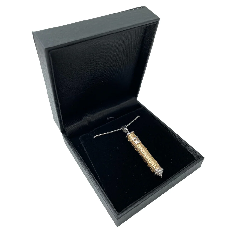 14K Two Tone Gold Star of David Design Mezuzah Pendant - Image 5