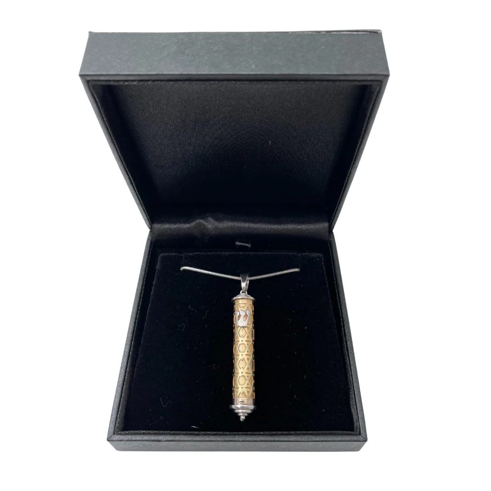 14K Two Tone Gold Star of David Design Mezuzah Pendant - Image 6