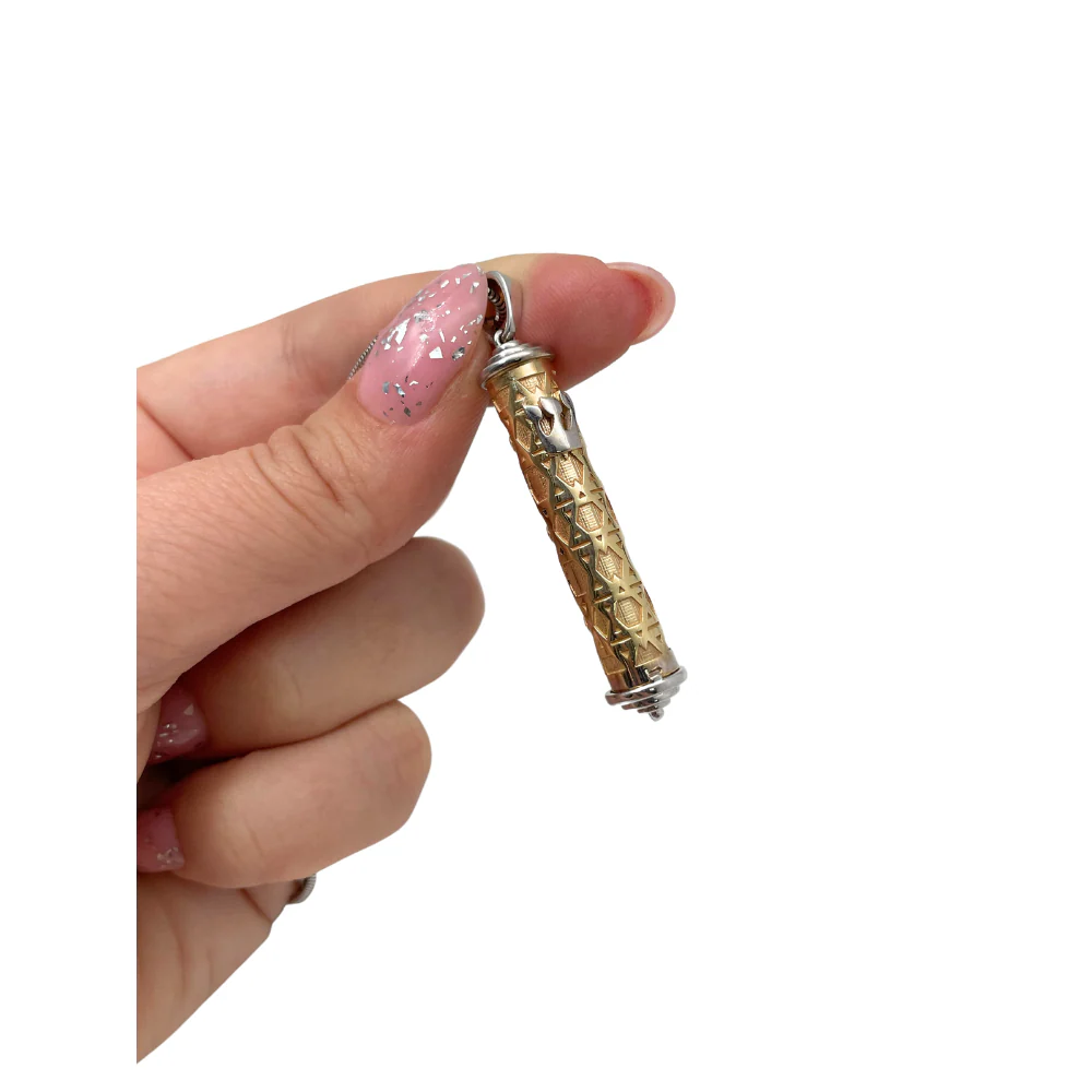 14K Two Tone Gold Star of David Design Mezuzah Pendant - Image 8