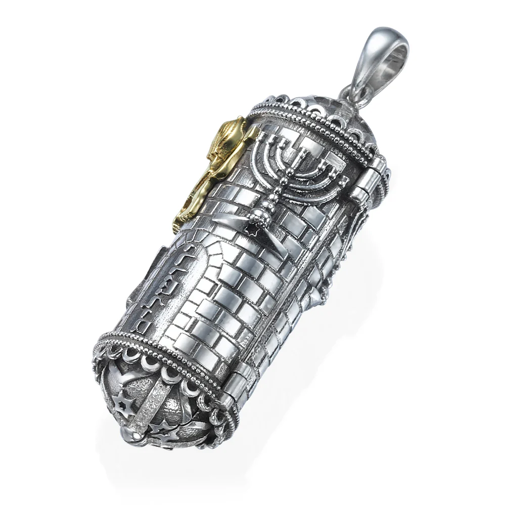 Silver & Gold Jewish Symbols Torah Pendant - Image 3