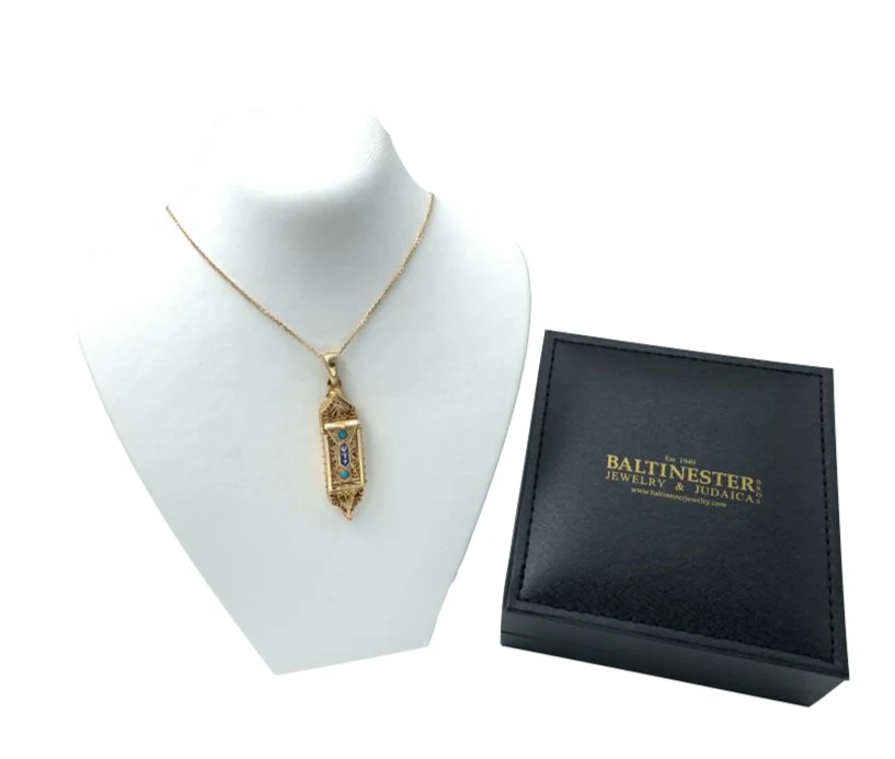 14K Gold Filigree Torah Mezuzah Pendant - Image 5