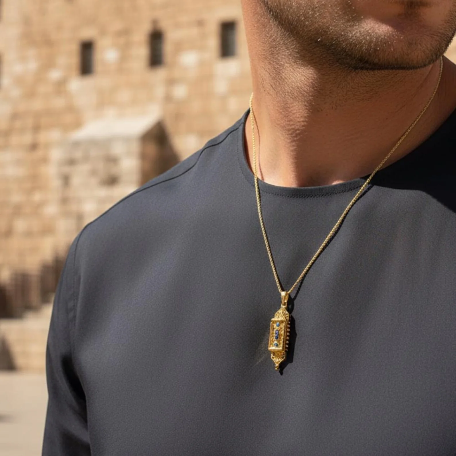 14K Gold Filigree Torah Mezuzah Pendant - Image 6