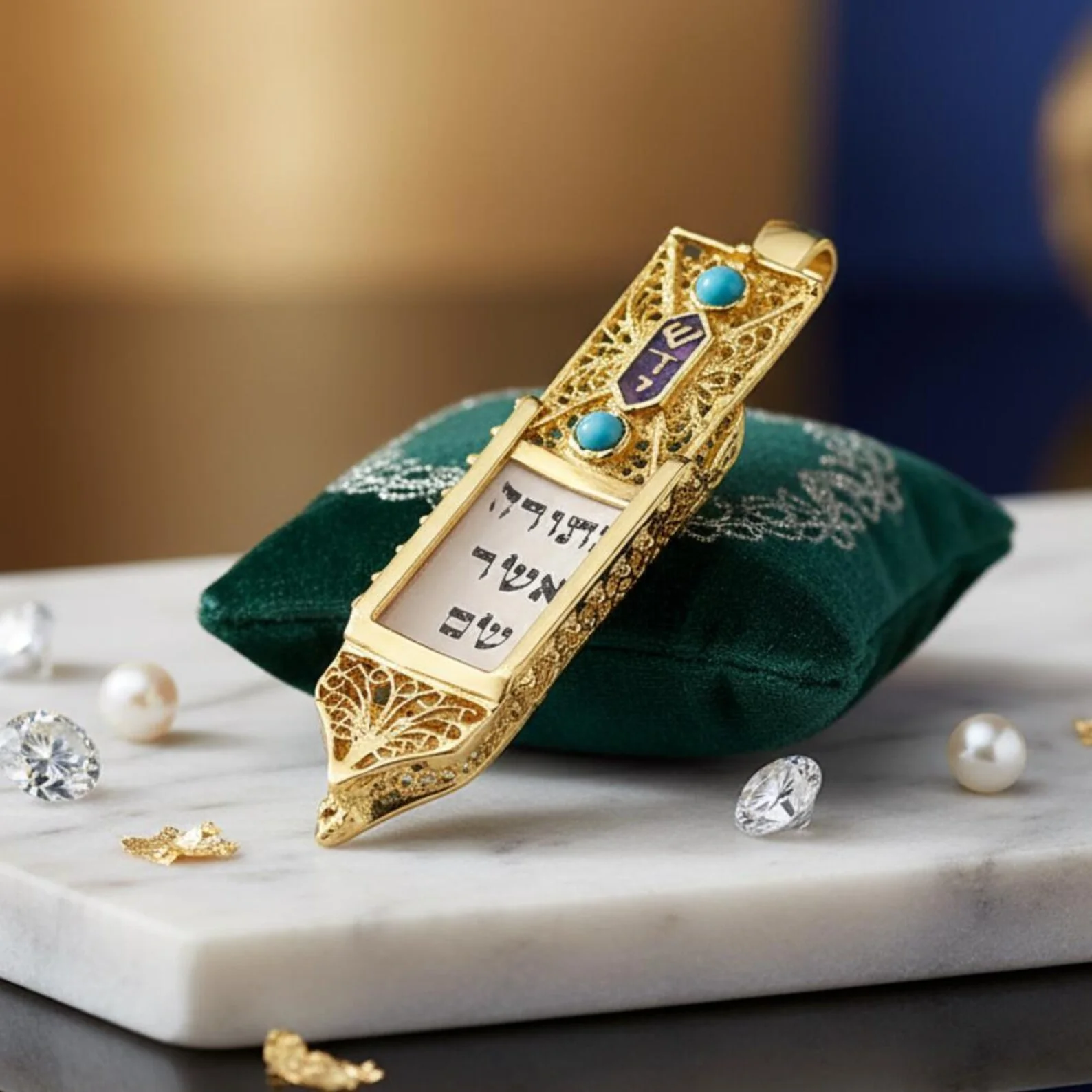 14K Gold Filigree Torah Mezuzah Pendant - Image 7