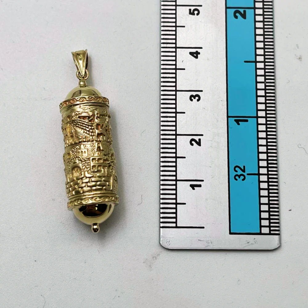 Mezuzah Pendant with Jerusalem Engraved - 14K Gold - Image 3
