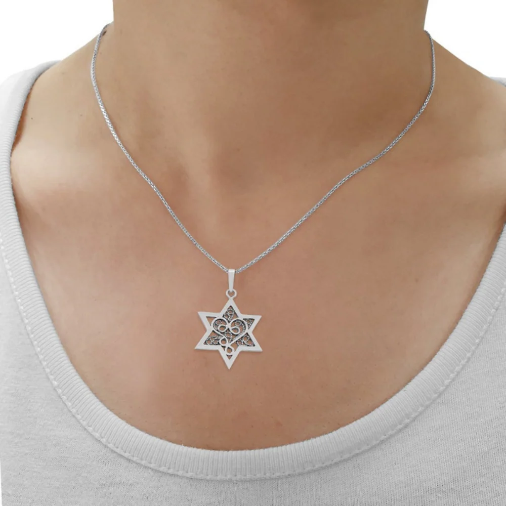 Star of David Pendant in 14k Gold with Filigree Work - Image 3