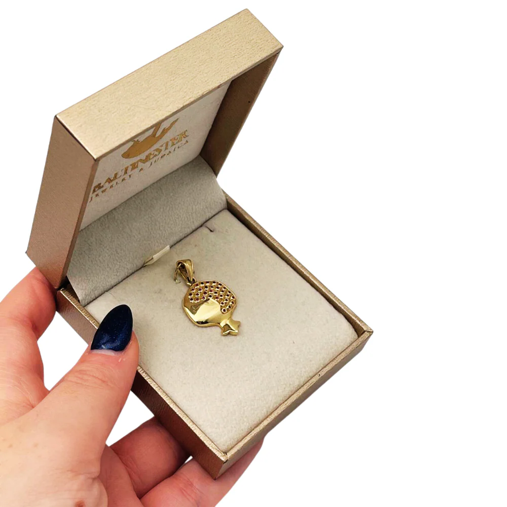 14k Gold and Ruby Pomegranate Jewish Pendant - Image 4
