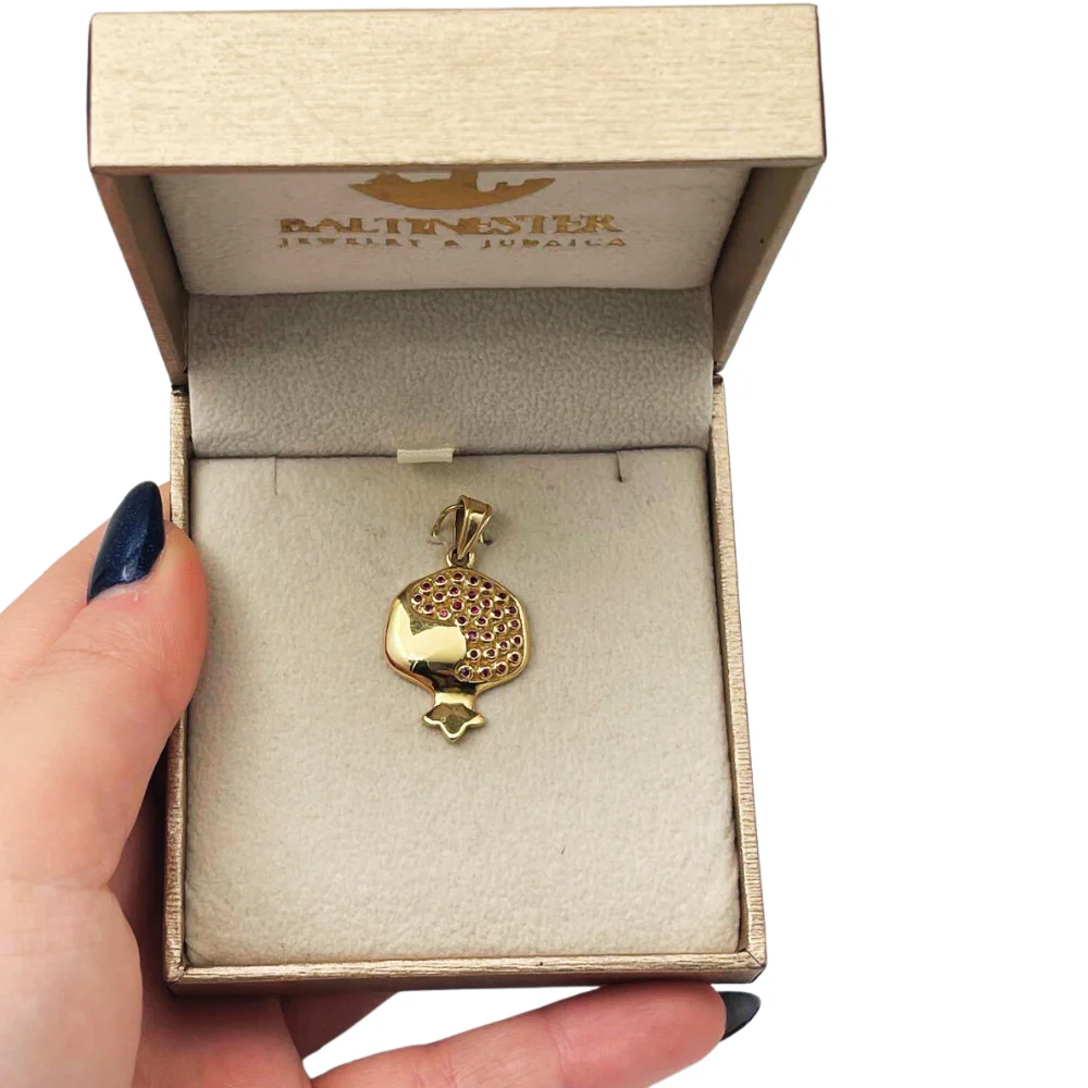 14k Gold and Ruby Pomegranate Jewish Pendant - Image 5