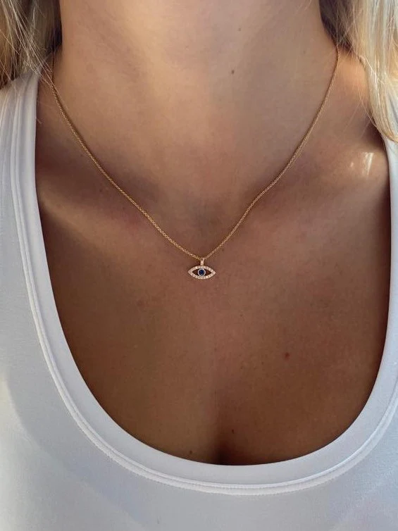 Evil Eye Pendant Chain Set | 18k White Gold | Diamond and Sapphire - Image 3
