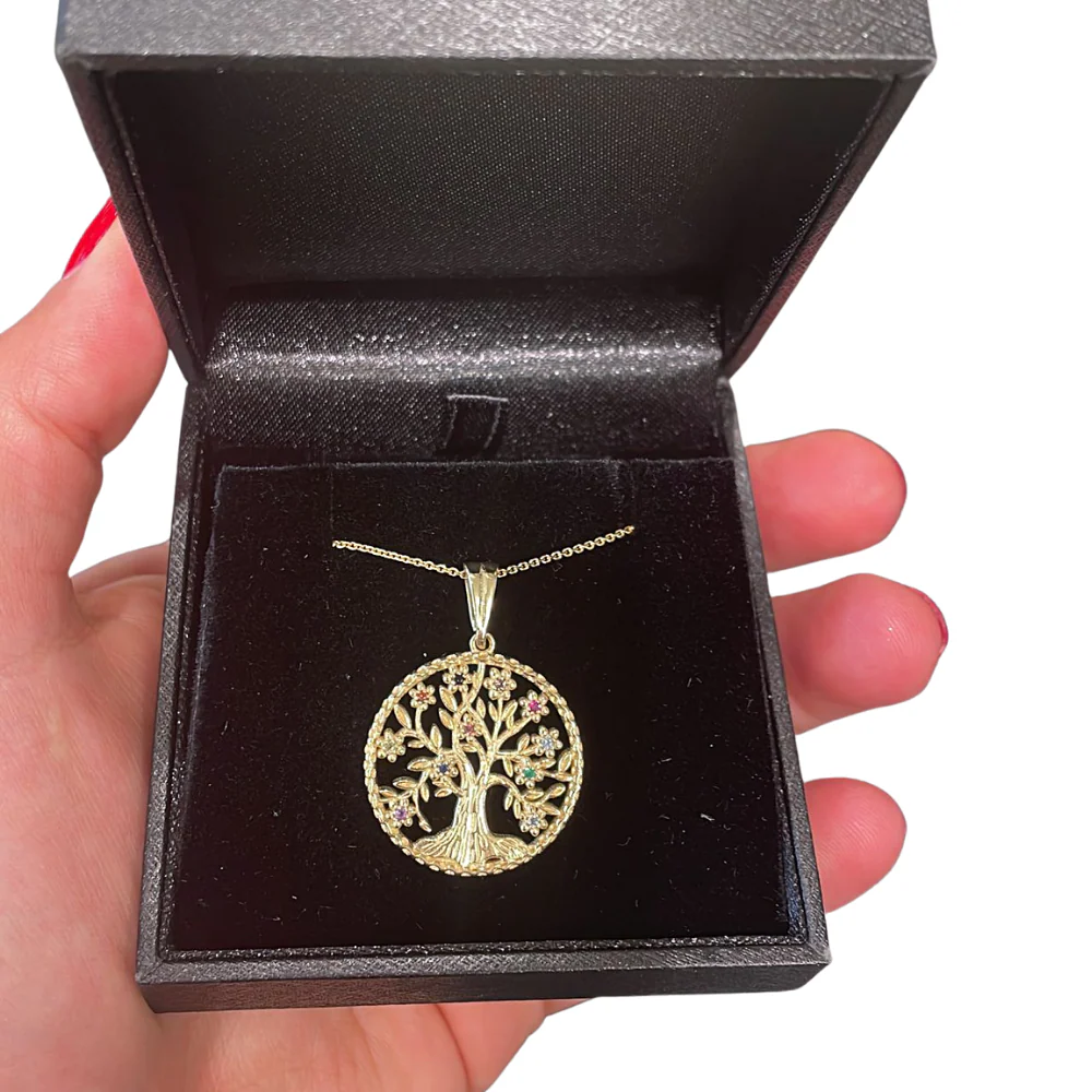 Tree of Life Pendant in 14K Gold with Semiprecious Stones - Image 3
