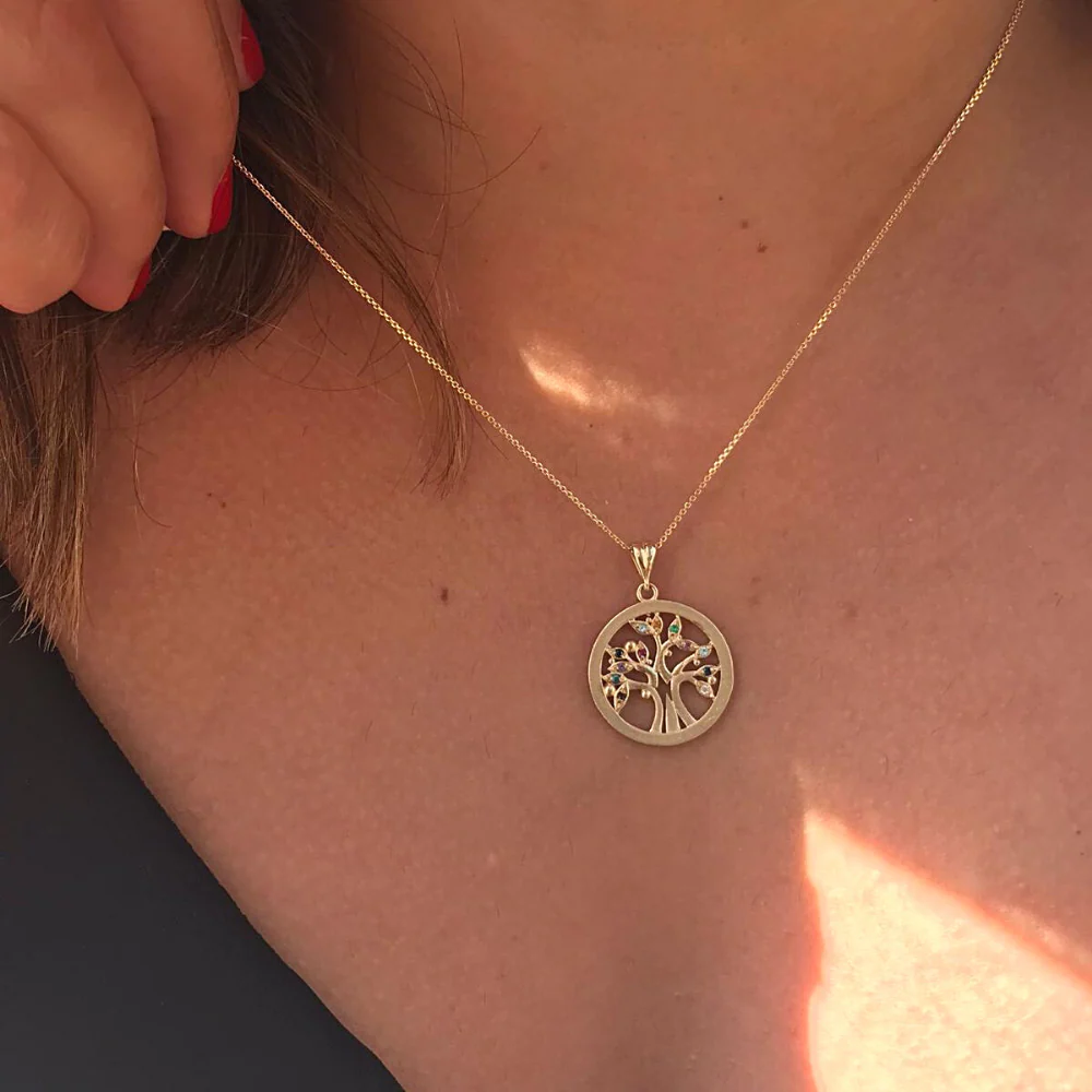 Colorful Tree of Life Pendant in 14K Gold with Semiprecious Stones - Image 4
