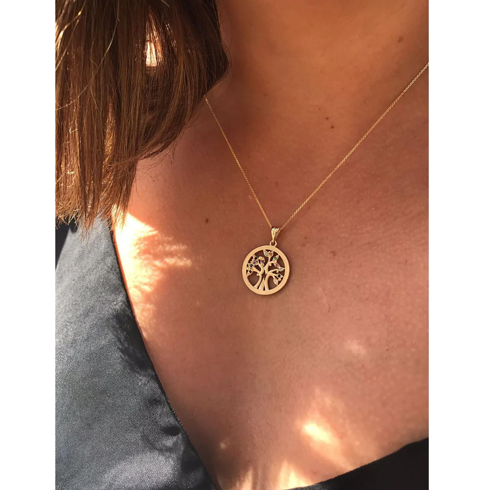 Colorful Tree of Life Pendant in 14K Gold with Semiprecious Stones - Image 5