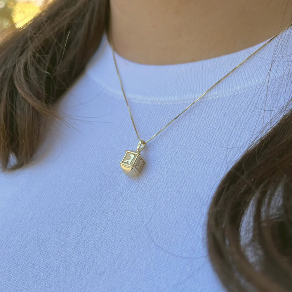 14k Gold Two Tone Hanukkah Dreidel Charm Pendant - Image 6