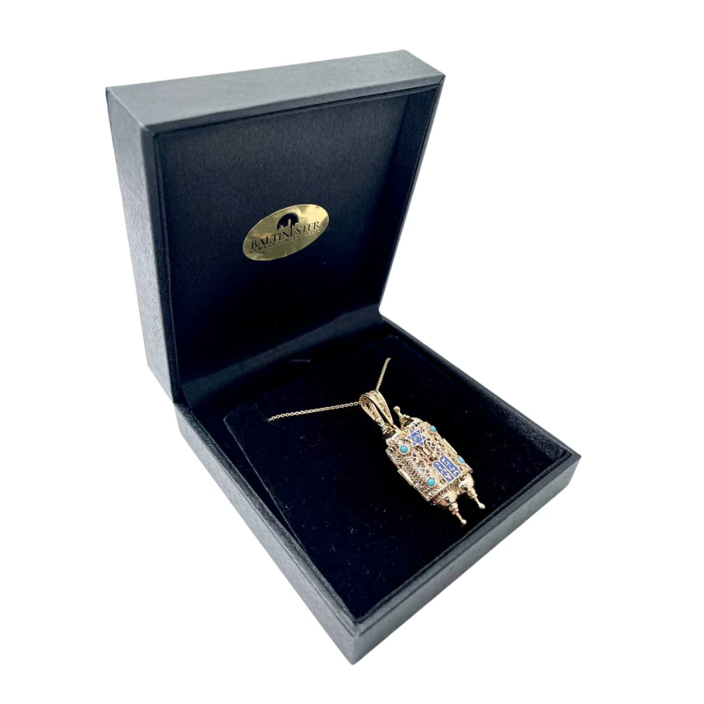 Turquoise 14k Gold Filigree Torah Pendant - Image 4