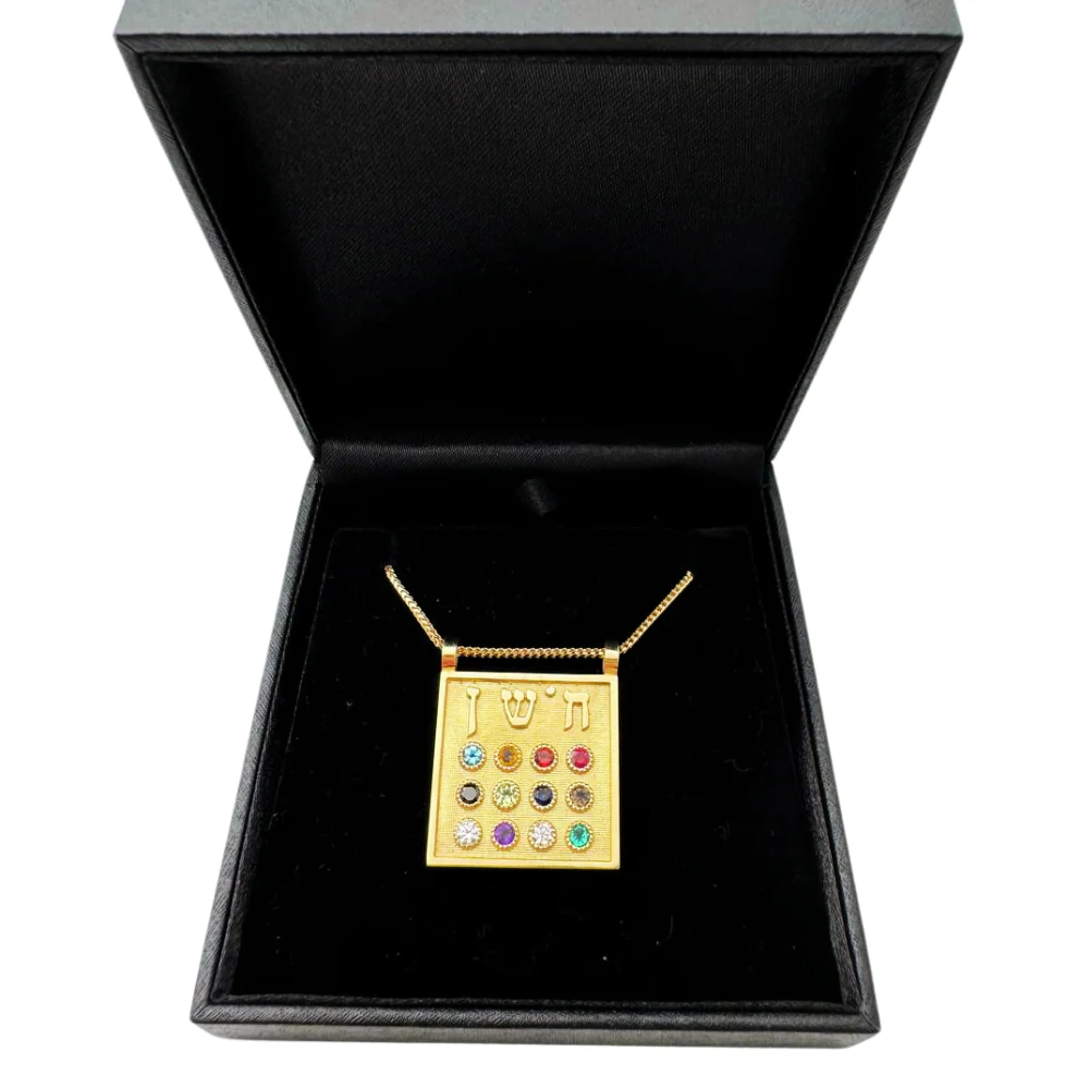 14k Gold Choshen Necklace with Diamond and Gemstones - Image 8