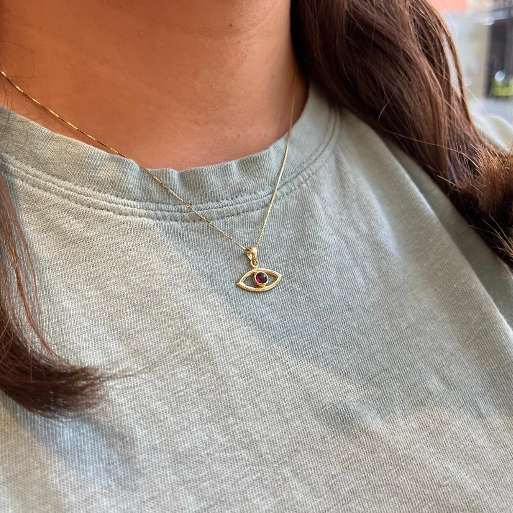 Evil Eye Pendant in 14k Gold with Garnet - Image 6