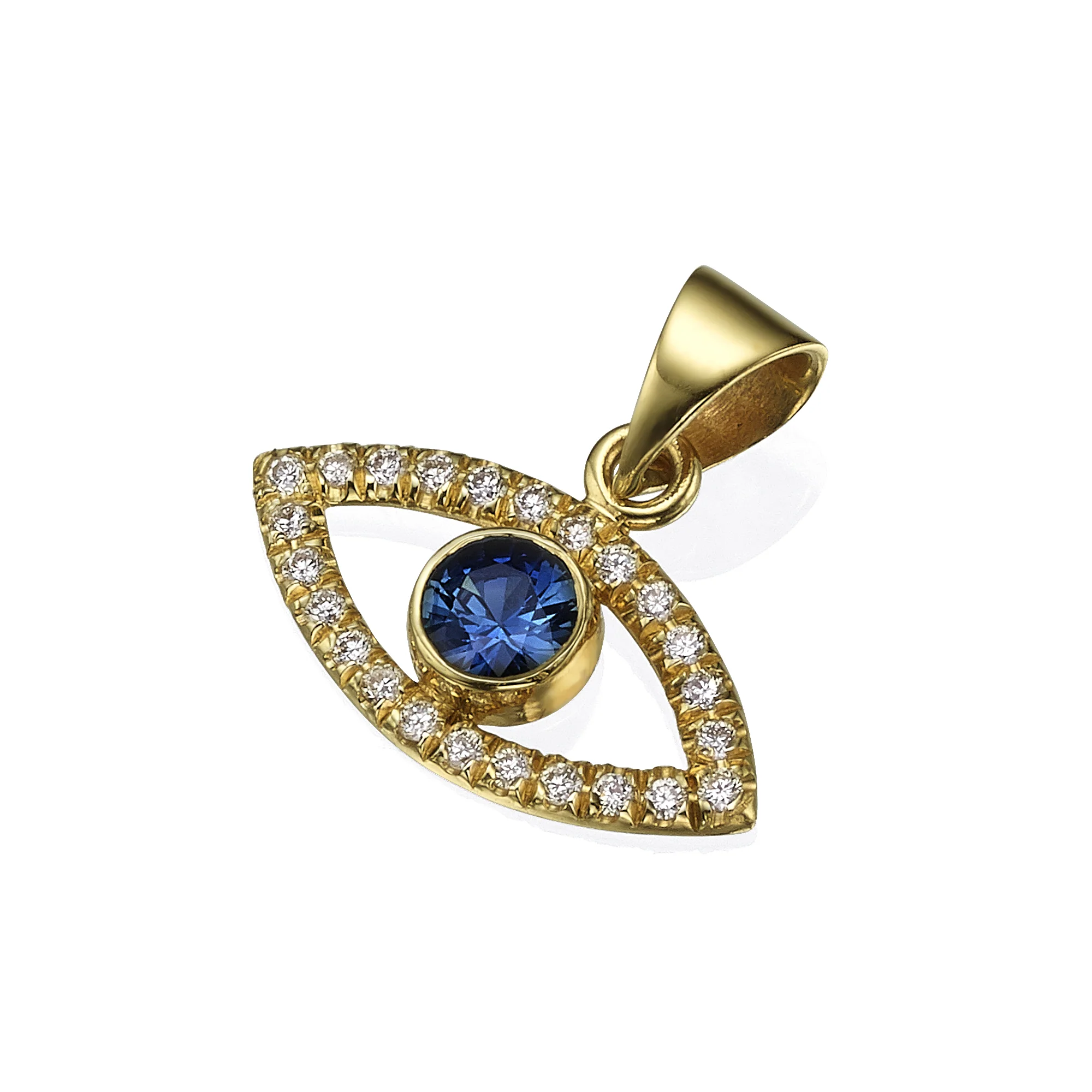 Evil Eye 14k Gold Diamond and Sapphire Pendant