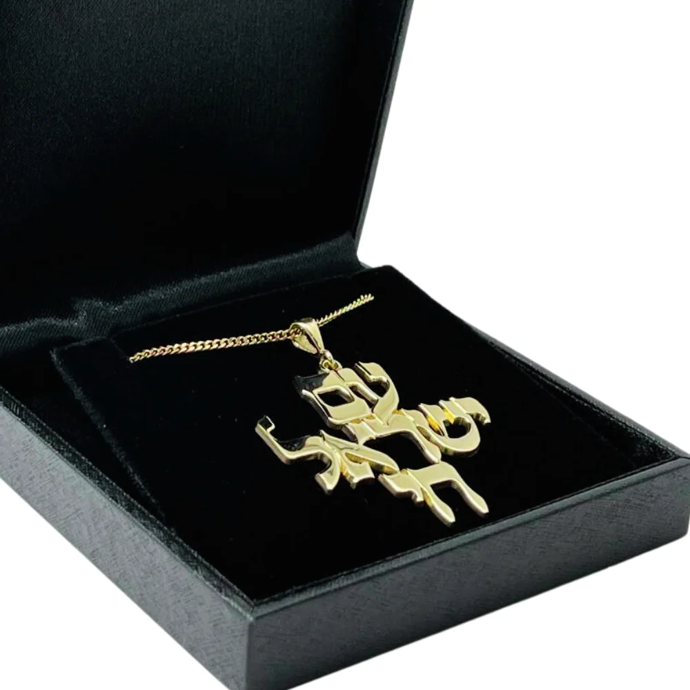Am Israel Chai Pendant in 14K Gold - Large - Image 4