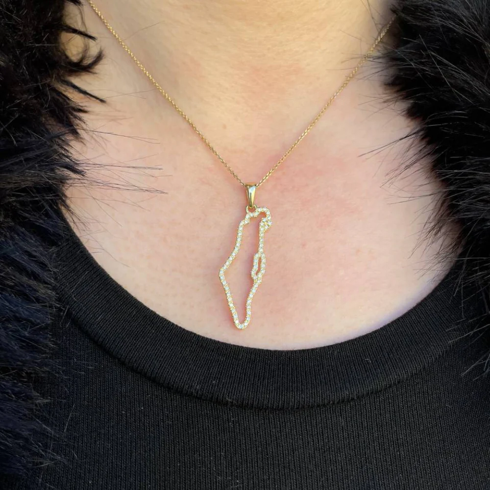 Diamond Studded Map of Israel Pendant in 14K Gold - Image 2