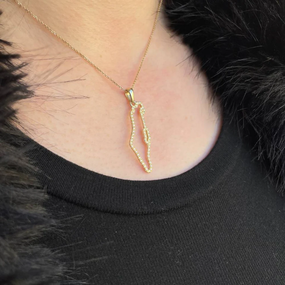 Diamond Studded Map of Israel Pendant in 14K Gold - Image 3