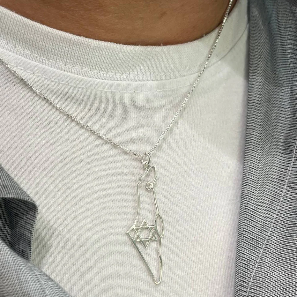 Map of Israel with Star of David Pendant and Chain in Sterling Silver - Image 3