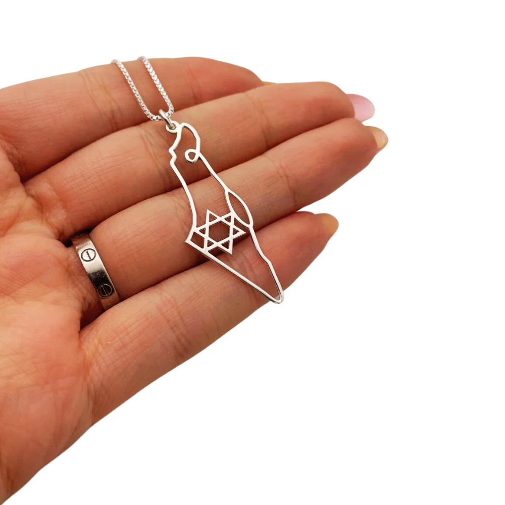 Map of Israel with Star of David Pendant and Chain in Sterling Silver - Image 4