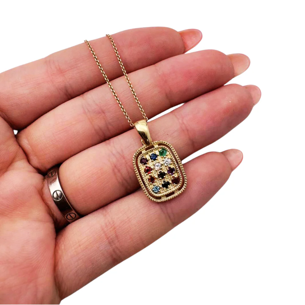 Hoshen Pendant Rectangle in 14K Gold with Gemstones - Image 3