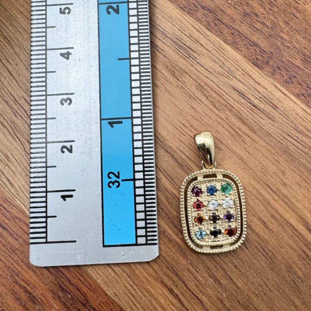 Hoshen Pendant Rectangle in 14K Gold with Gemstones - Image 4