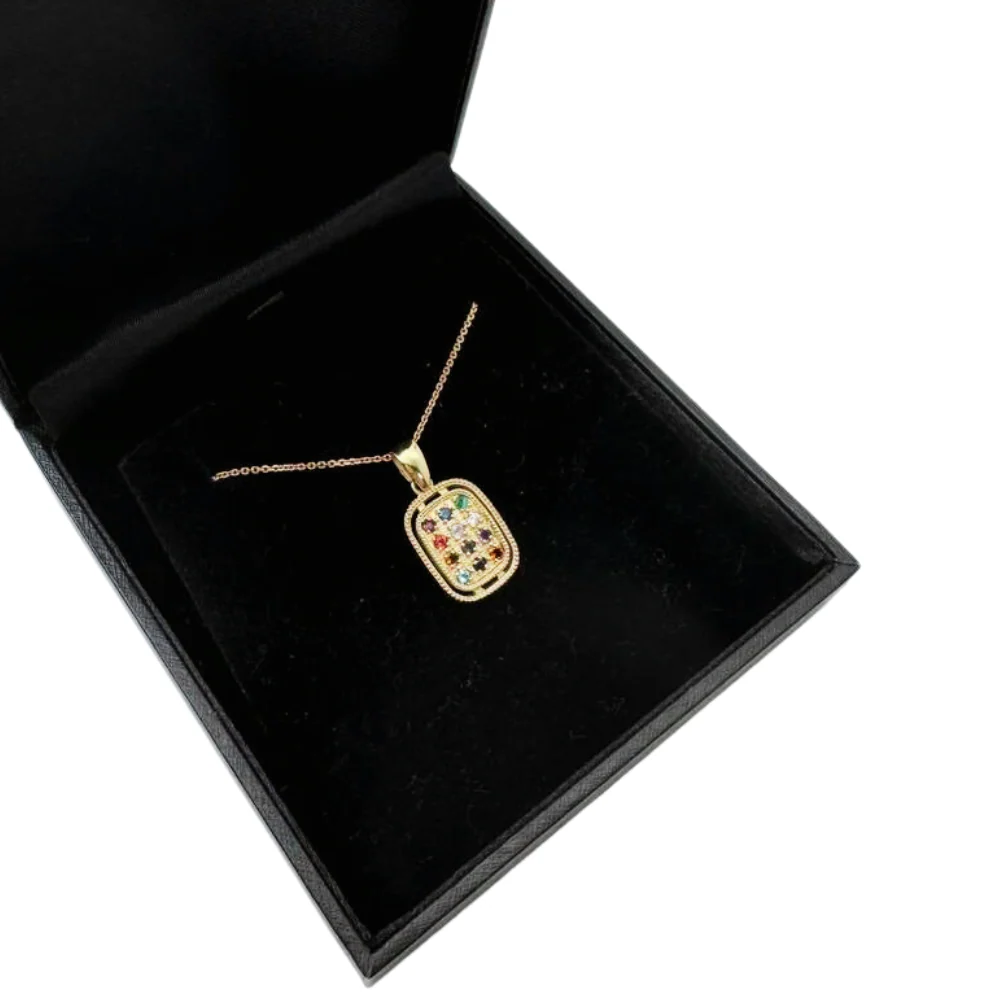 Hoshen Pendant Rectangle in 14K Gold with Gemstones - Image 6