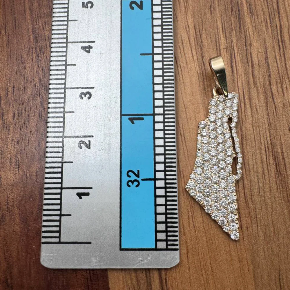 Diamond Studded Map of Israel Pendant with Am Israel Chai in 14K Gold - Image 5