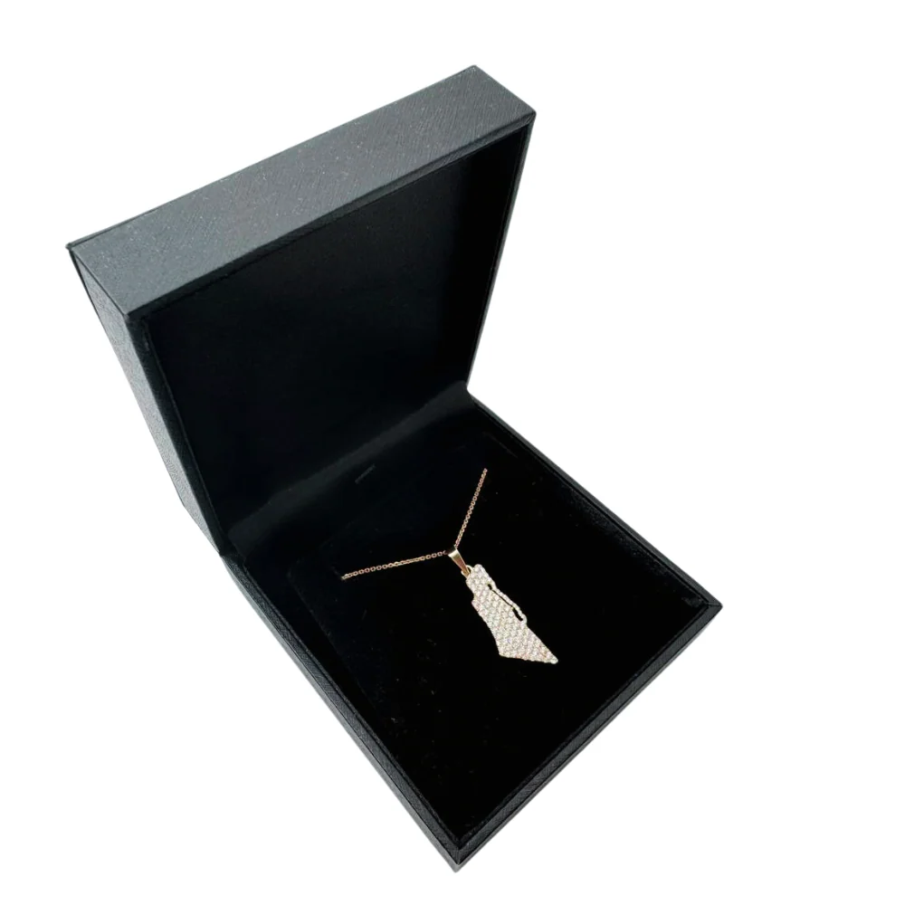 Diamond Studded Map of Israel Pendant with Am Israel Chai in 14K Gold - Image 7