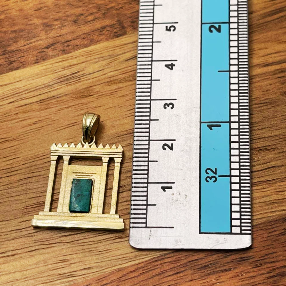 Jerusalem Temple Necklace in 14K Gold with Israeli Eilat Stone - Image 4