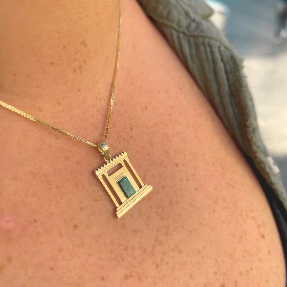 Jerusalem Temple Necklace in 14K Gold with Israeli Eilat Stone - Image 7
