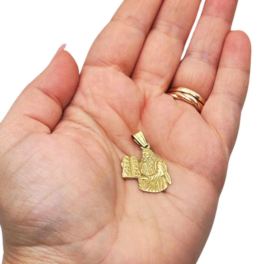 Moses with Ten Commandments Judaica Pendant in 14K Gold - Image 3