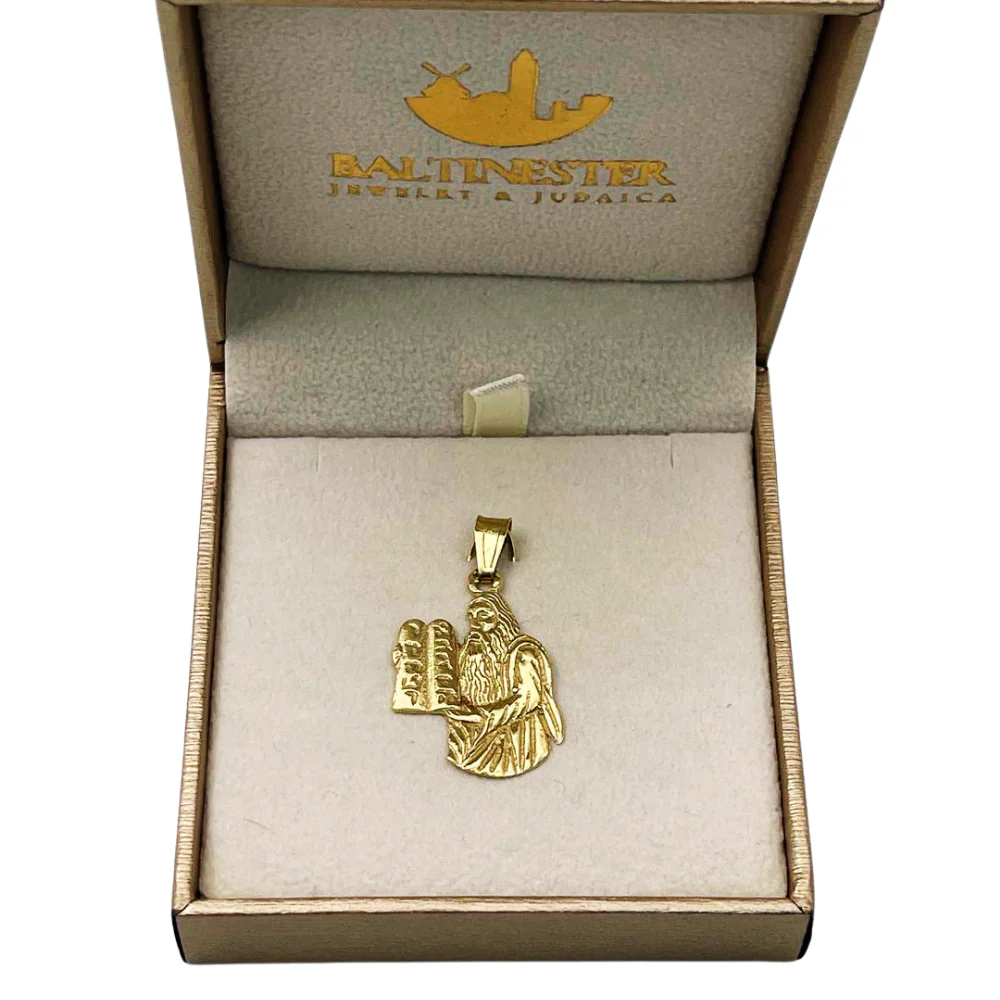 Moses with Ten Commandments Judaica Pendant in 14K Gold - Image 6
