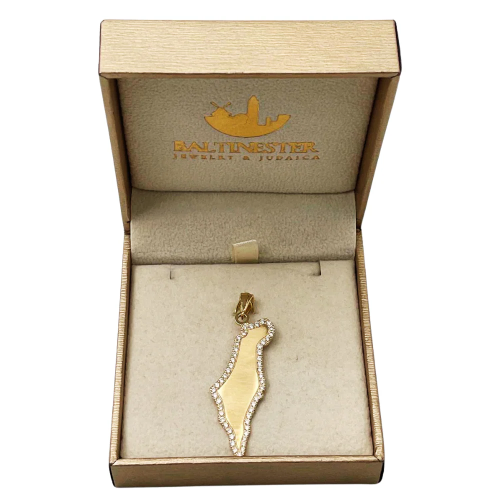 Diamond Map of Israel Am Israel Chai Pendant in 14K Gold - Image 3