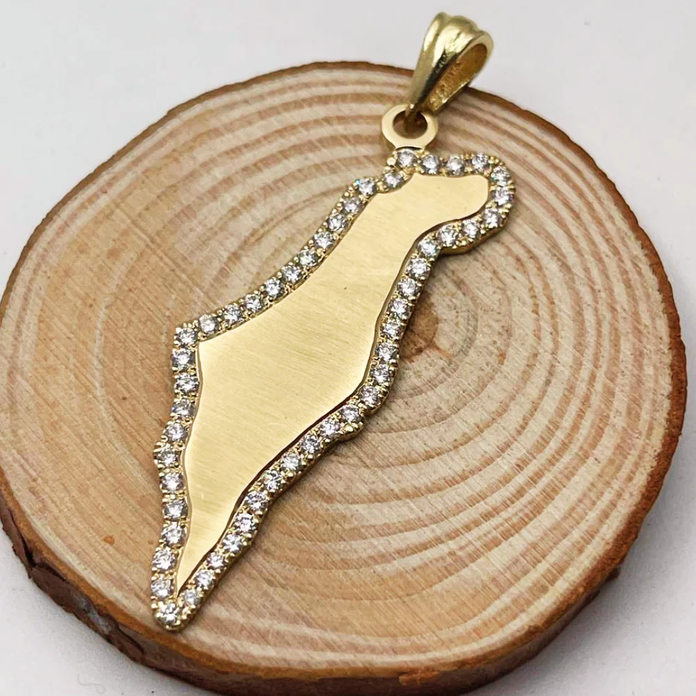 Diamond Map of Israel Am Israel Chai Pendant in 14K Gold - Image 4