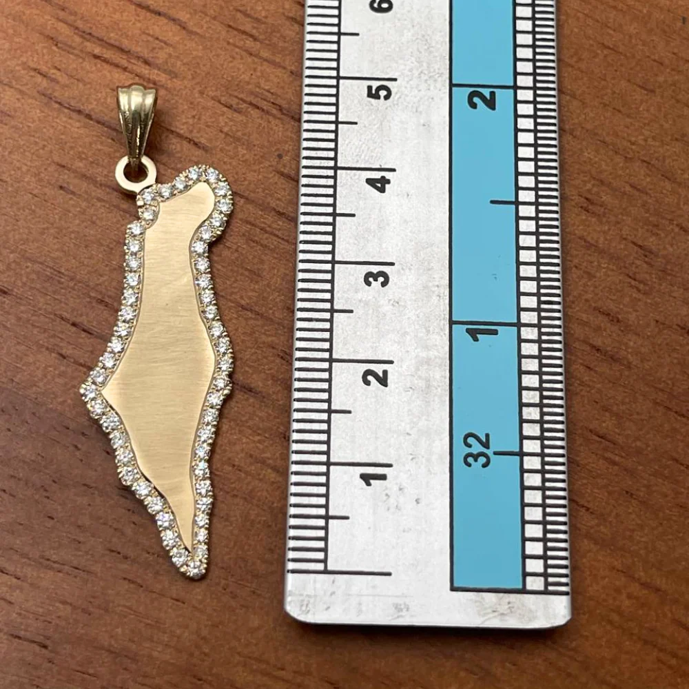 Diamond Map of Israel Am Israel Chai Pendant in 14K Gold - Image 5