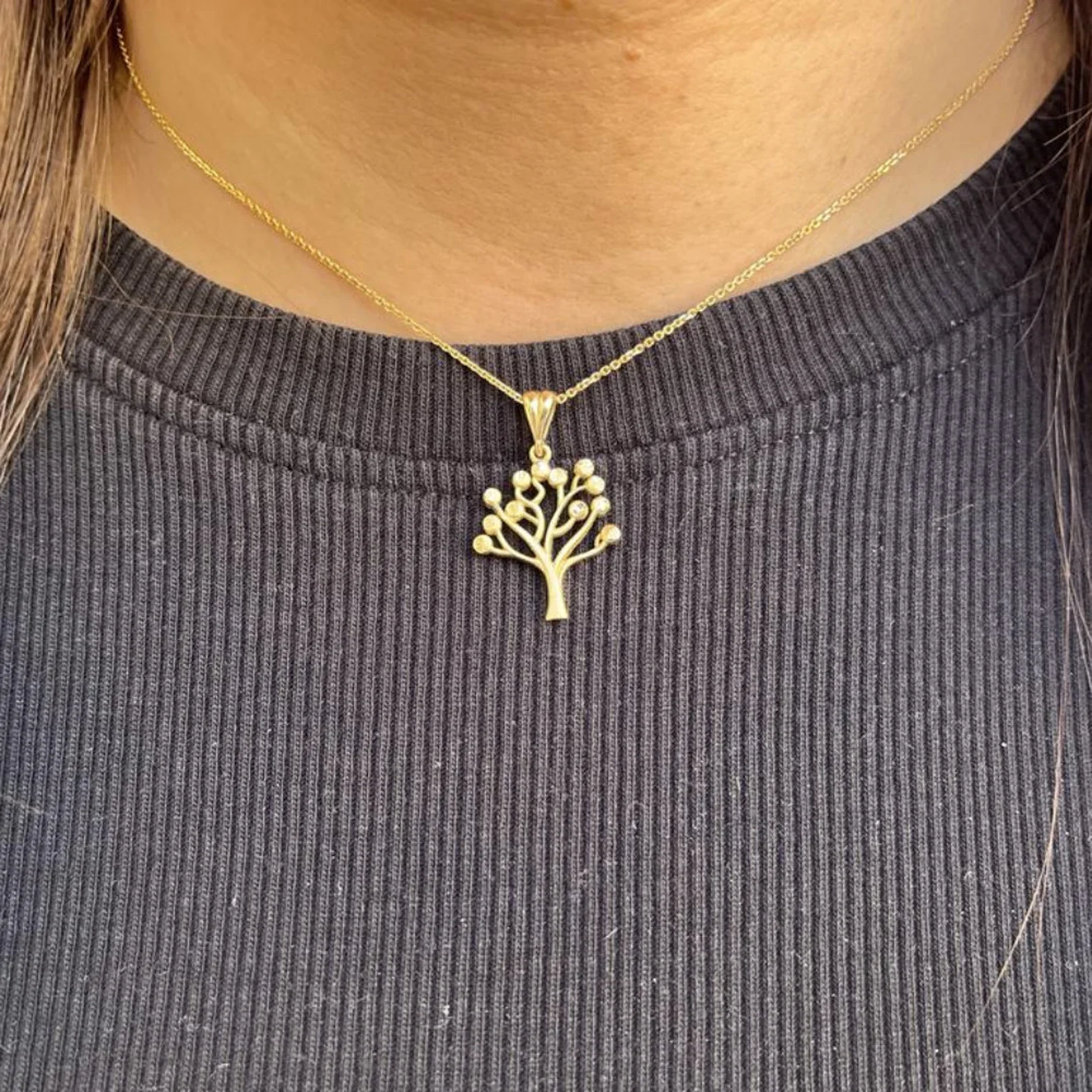 Contemporary 14k Gold Tree of Life Pendant - Image 2
