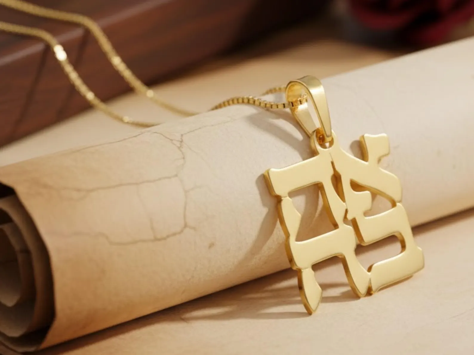 Ahava Pendant Double Thickness in 14k Gold - Image 3