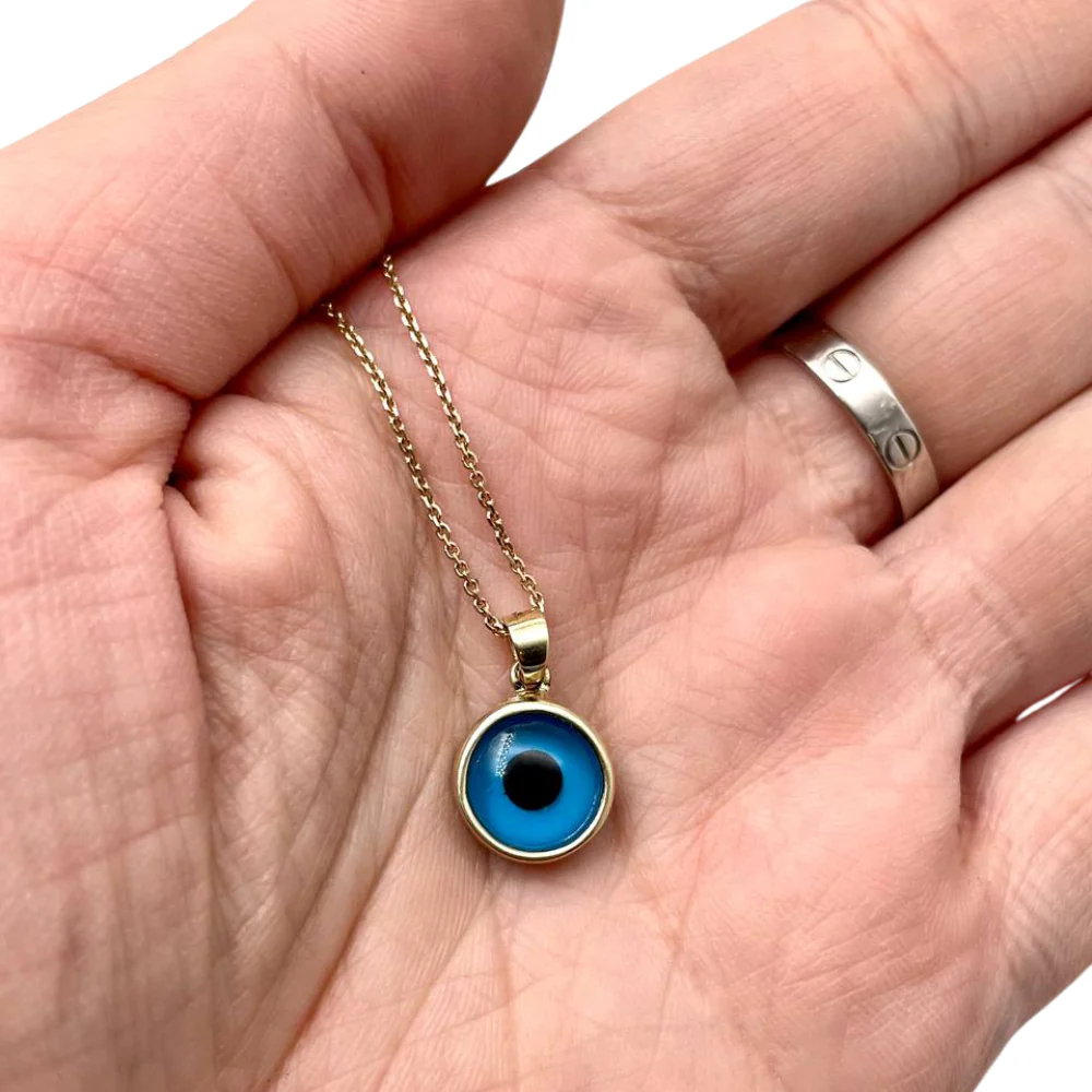Evil Eye Pendant in 14k Gold Blue Crystal - Image 3