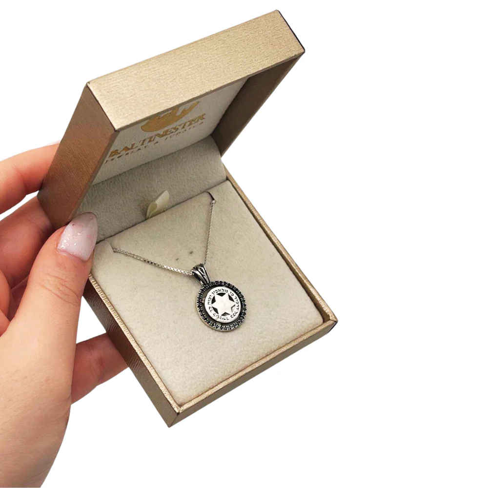 Kabbalah Angel Prayer Magen David Silver necklace with Black Zircons - Image 5