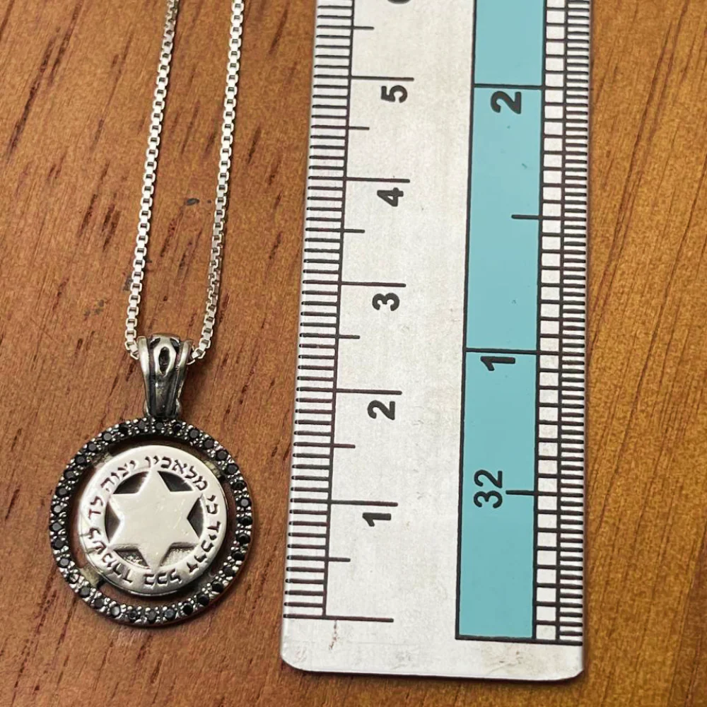Kabbalah Angel Prayer Magen David Silver necklace with Black Zircons - Image 6