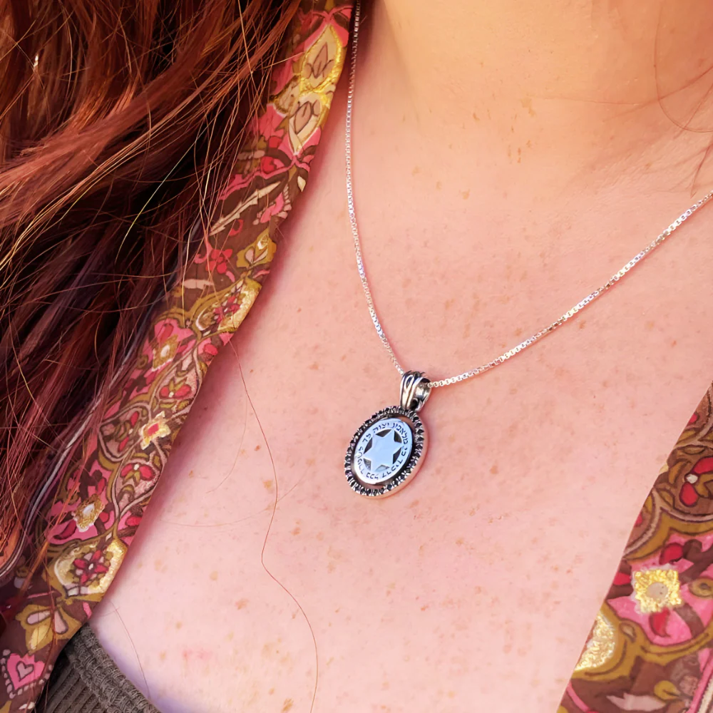 Kabbalah Angel Prayer Magen David Silver necklace with Black Zircons - Image 7
