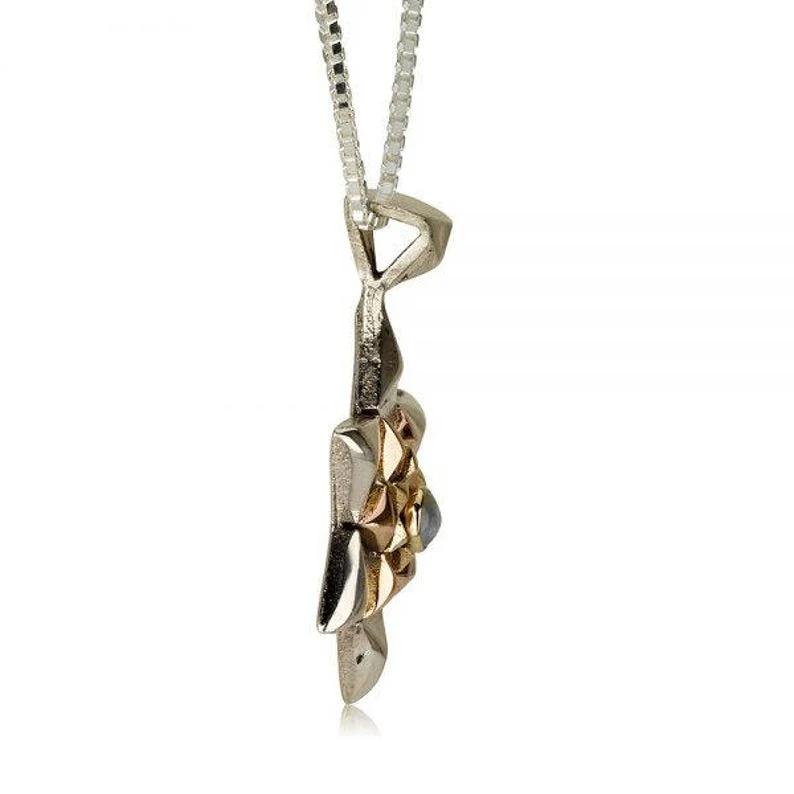 14K Gold and Silver Star of David with Chrysoberyl Kabbalah Pendant Chain Set - Image 3